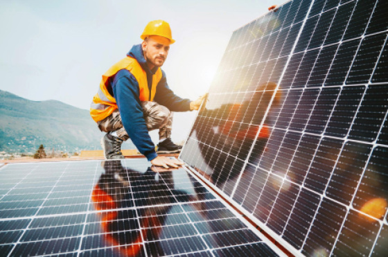 workers assemble energy system with solar panel electricity 1